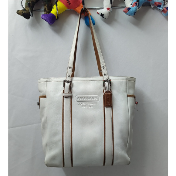 Coach Legacy White Leather Double Handles Zipper Tote Bag - Vintage - Picture 1 of 16